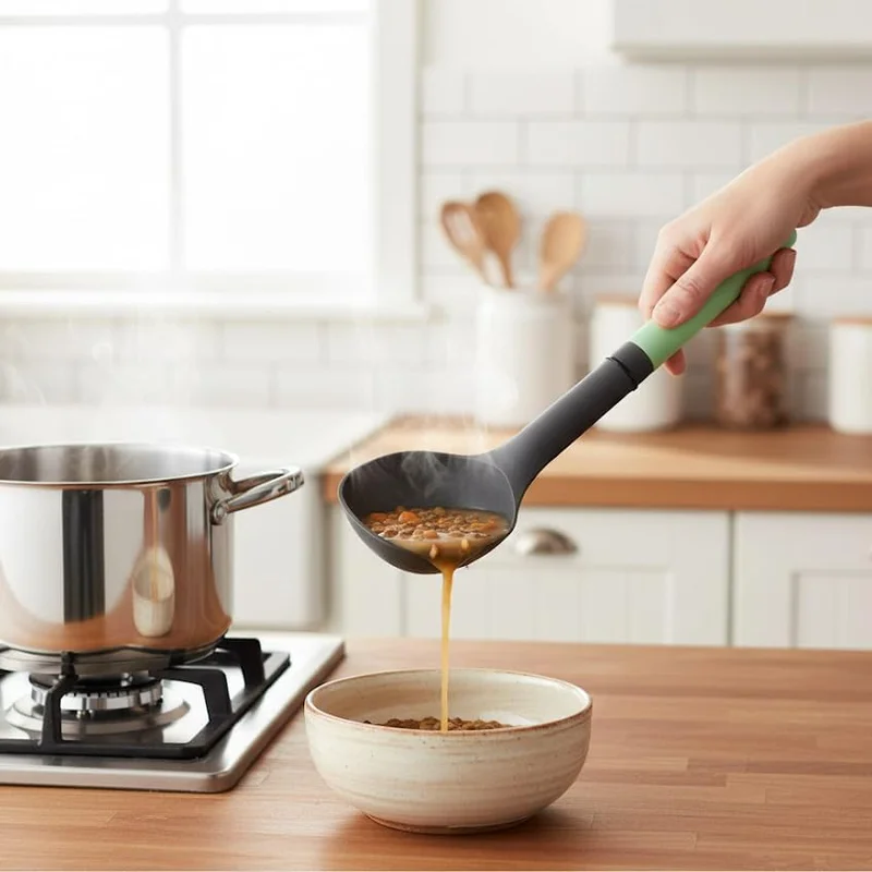 Cuisine Art Cuisine Art PP Handle Nylon Soup Ladle with Hanging Hole, Heat Resistant, Pesto Green